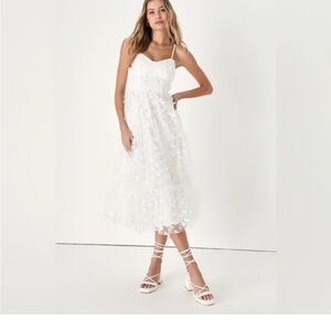 Lulu's White 3D butterfly Spaghetti Strap Midi Dress